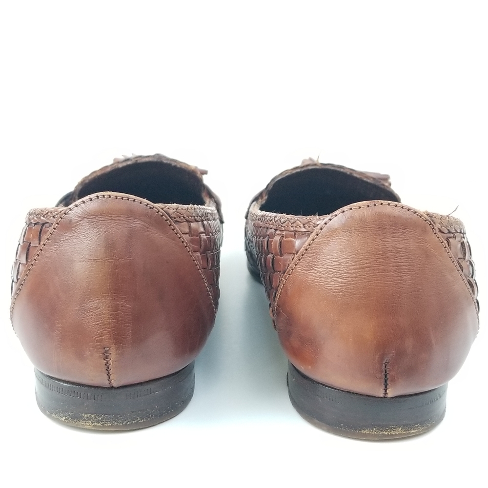 Cole Haan Basket Weave Woven Kiltie Tassel Leather Flat Loafers Brown Italy 8 B - Picture 14 of 15